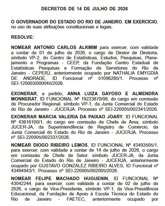Na mira de Couto: Faetec e Jucerja viram epicentro das mudanças publicadas no Diário Oficial 63 WhatsApp Image 2026 07 15 at 08.17.56