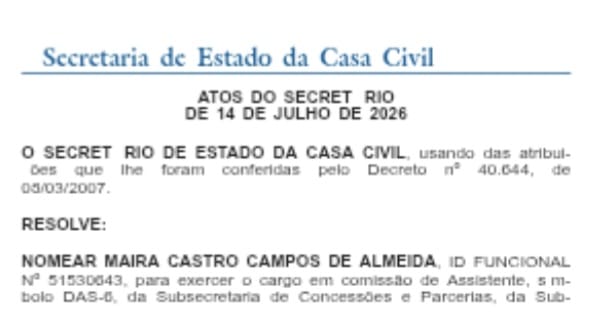 Fim da temporada de cortes? Pelo quarto dia consecutivo, nomeações da Casa Civil vencem de lavada por 35 a 23; Inea lidera as mudanças 64 WhatsApp Image 2026 07 15 at 09.05.17