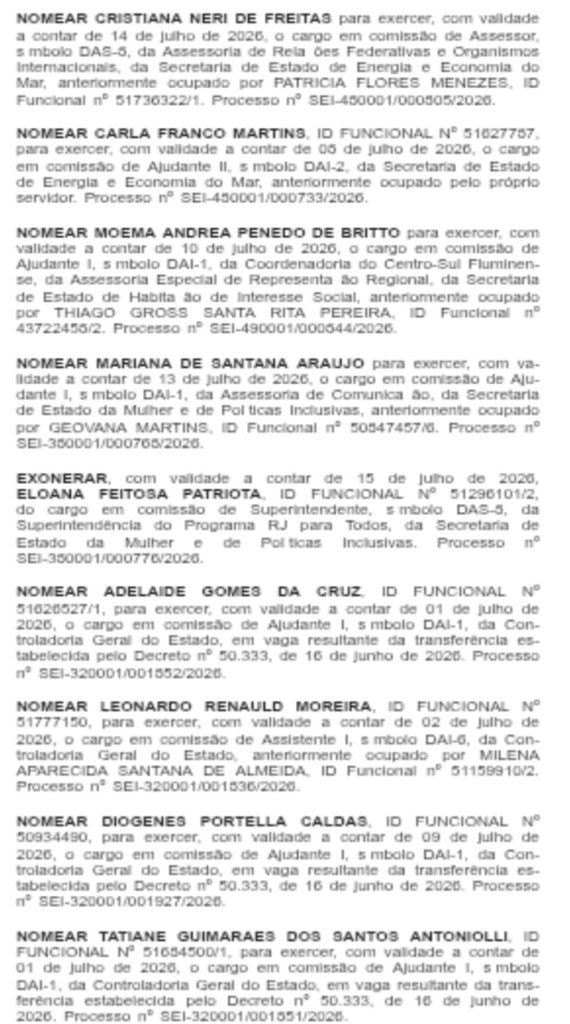 Fim da temporada de cortes? Pelo quarto dia consecutivo, nomeações da Casa Civil vencem de lavada por 35 a 23; Inea lidera as mudanças 66 WhatsApp Image 2026 07 15 at 09.05.18 1
