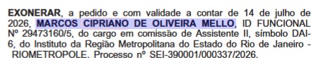 Da nomeação polêmica ao pedido de saída: o histórico do delegado Marcos Cipriano, exonerado do Instituto Rio Metrópole nesta quarta-feira (15) 63 WhatsApp Image 2026 07 15 at 09.26.33