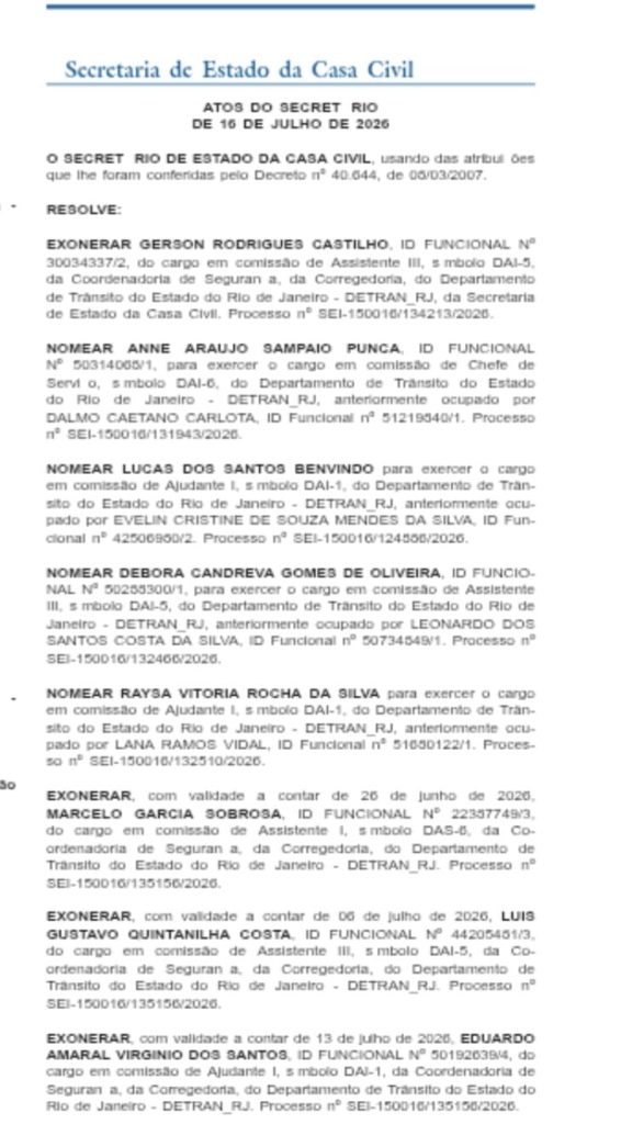 É oficial, a paz reinou: pelo sexto dia consecutivo, Casa Civil nomeia mais do que exonera e mira reforços no GSI, Controladoria e Detran 64 WhatsApp Image 2026 07 17 at 08.47.59