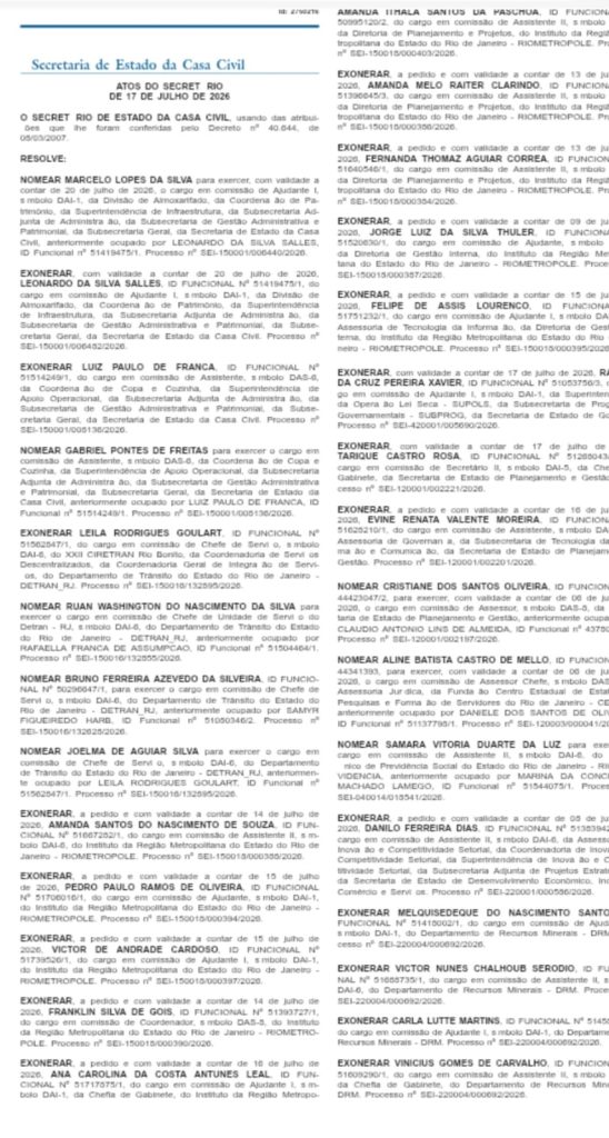 Com placar apertado, Casa Civil concentra exonerações no Rio Metrópole e reforça o Inea 63 WhatsApp Image 2026 07 20 at 08.54.40