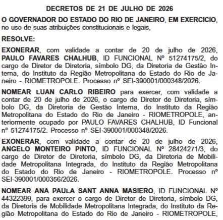 Vitória magra das exonerações: placar de 6 a 5 marca nova rodada de mudanças no governo Couto, com Rio Metrópole no centro das atenções 63 WhatsApp Image 2026 07 22 at 08.29.32