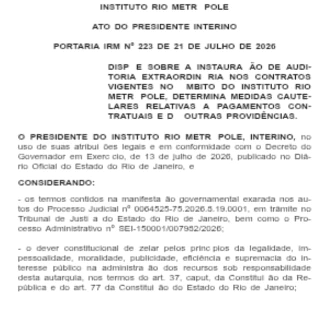 Delegado Roberto Leão trava pagamentos e manda auditar todos os contratos do Rio Metrópole após prisões na diretoria 62 WhatsApp Image 2026 07 22 at 09.33.07