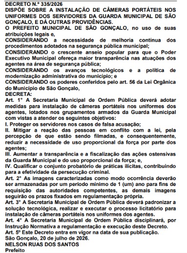 Agora tem VAR: Prefeitura de São Gonçalo decreta uso de câmeras corporais para guardas municipais armados 62 WhatsApp Image 2026 07 24 at 11.22.57