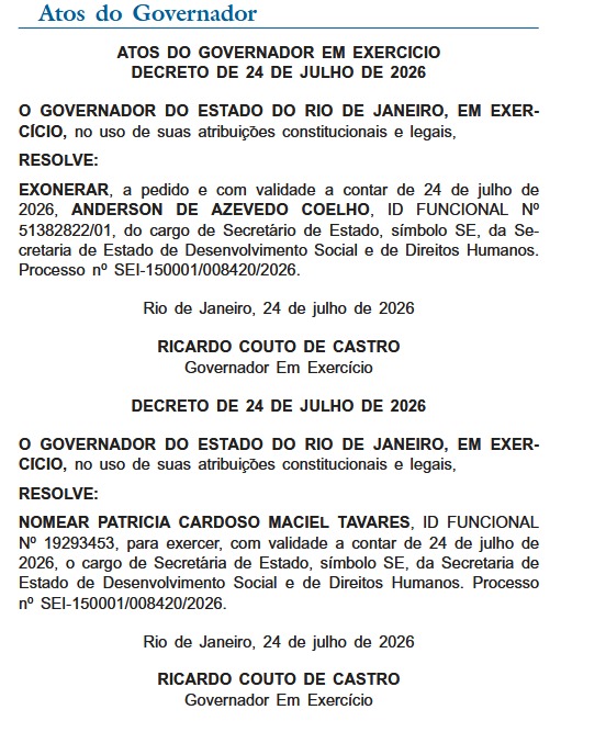 Couto nomeia defensora pública Patrícia Cardoso para comandar o Desenvolvimento Social; ao todo, 14 movimentações foram publicadas no Diário Oficial 63 WhatsApp Image 2026 07 27 at 08.14.53