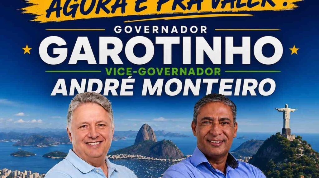 Garotinho e André Monteiro aparecem juntos no novo banner da chapa que disputa o Governo do Rio. Ex-BOPE assume a vaga de vice após a desistência da major da PM Elaine Gonçalves.