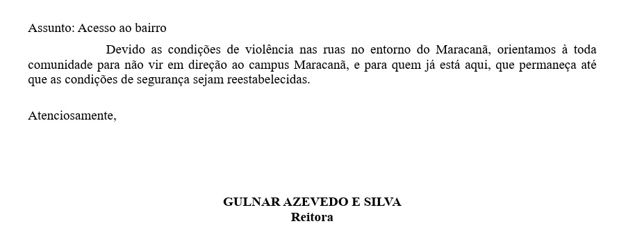 Aviso reitora Uerj