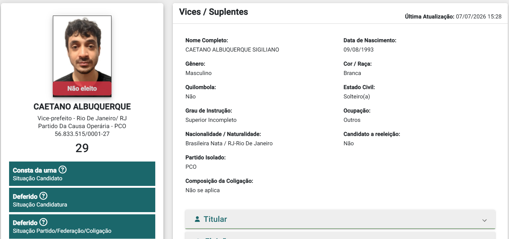 Candidato a vice-governador do PCO tem três dias para explicar mudança na autodeclaração racial ao TRE-RJ 51 Captura de tela 2026 08 17 184205