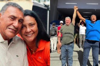 À esquerda, José Camilo Zito e Andréia Zito; à direita, Anthony Garotinho celebra com seu aliado.