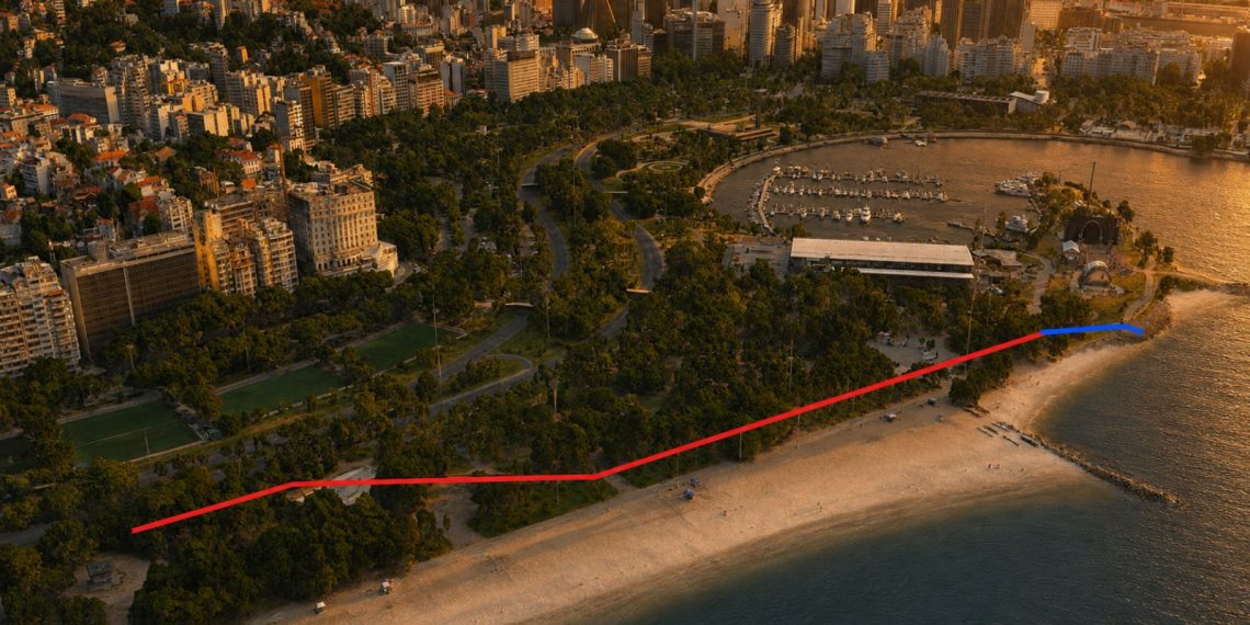 Foto de cima do Aterro do Flamengo com destaque para as áreas que receberão os serviços