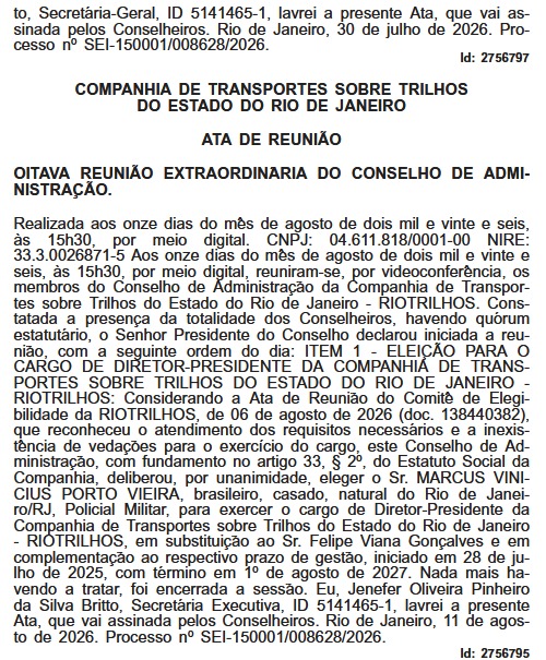 Ex-superintendente do GSI e recém-nomeado para a vice-presidência do Detro, coronel assume a gestão da RioTrilhos 53 WhatsApp Image 2026 08 18 at 09.46.02 1