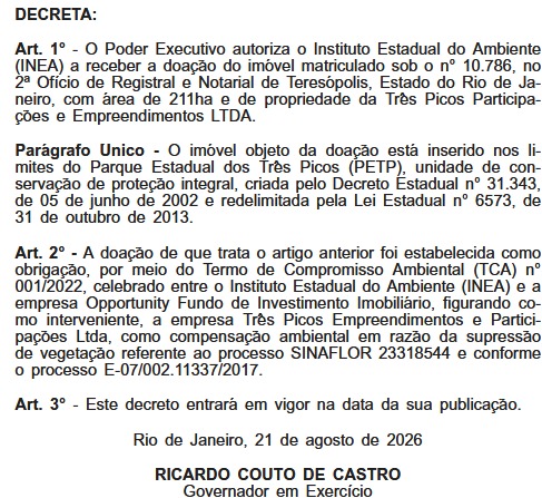 Derrubou lá, doou cá: fundo imobiliário entrega ao estado 211 hectares em Teresópolis para compensar corte de árvores 50 WhatsApp Image 2026 08 24 at 09.14.05