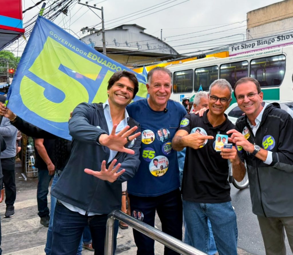 Pedro Paulo, o vereador Jefferson Ramos (MDB), Rogério e Paes, em Austin