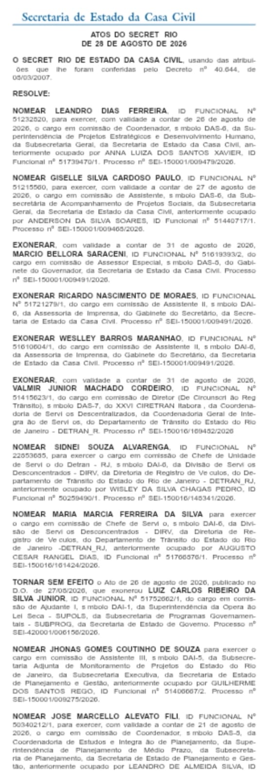 No apagar das luzes de agosto, Couto e Casa Civil fecham última rodada do mês com 18 nomeações e 10 exonerações 51 WhatsApp Image 2026 08 31 at 08.15.39 2