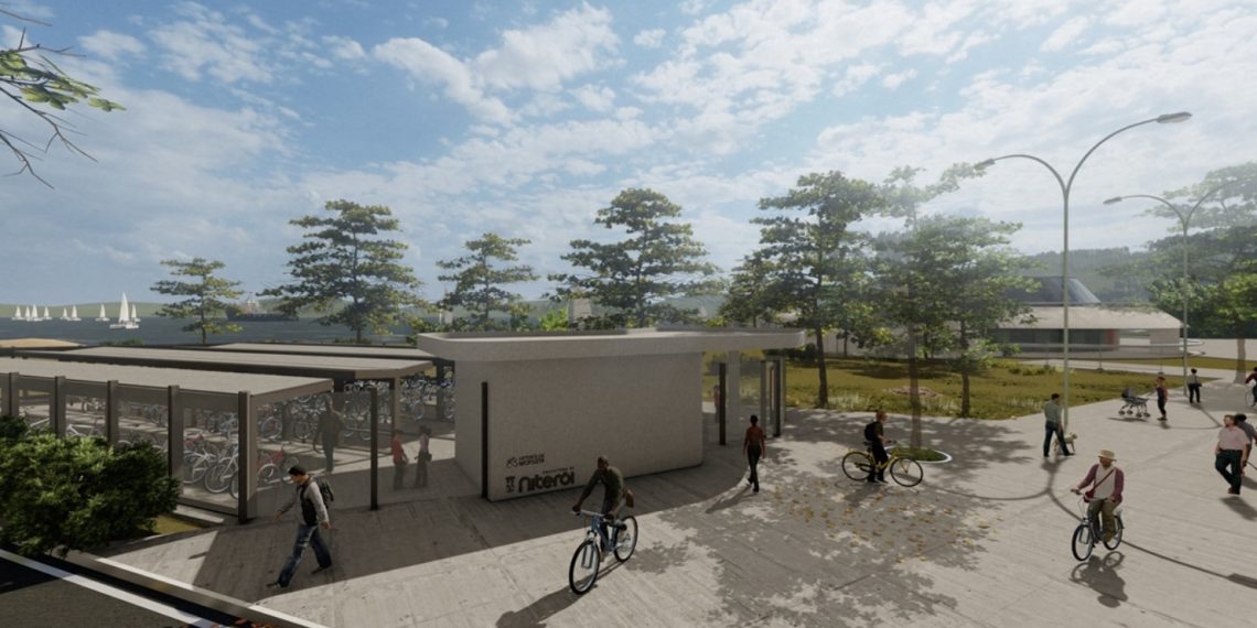Projeção de como ficará o novo bicicletário de Niterói, em Charitas