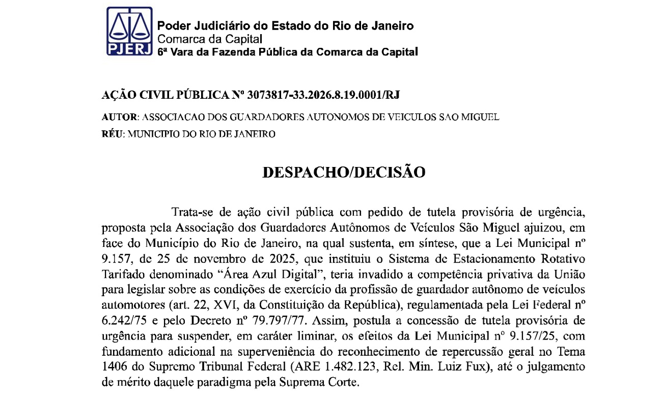 Rio Rotativo Digital: Justiça suspende efeitos de lei que criou novas regras de estacionamento no Rio 51 decisao juiza