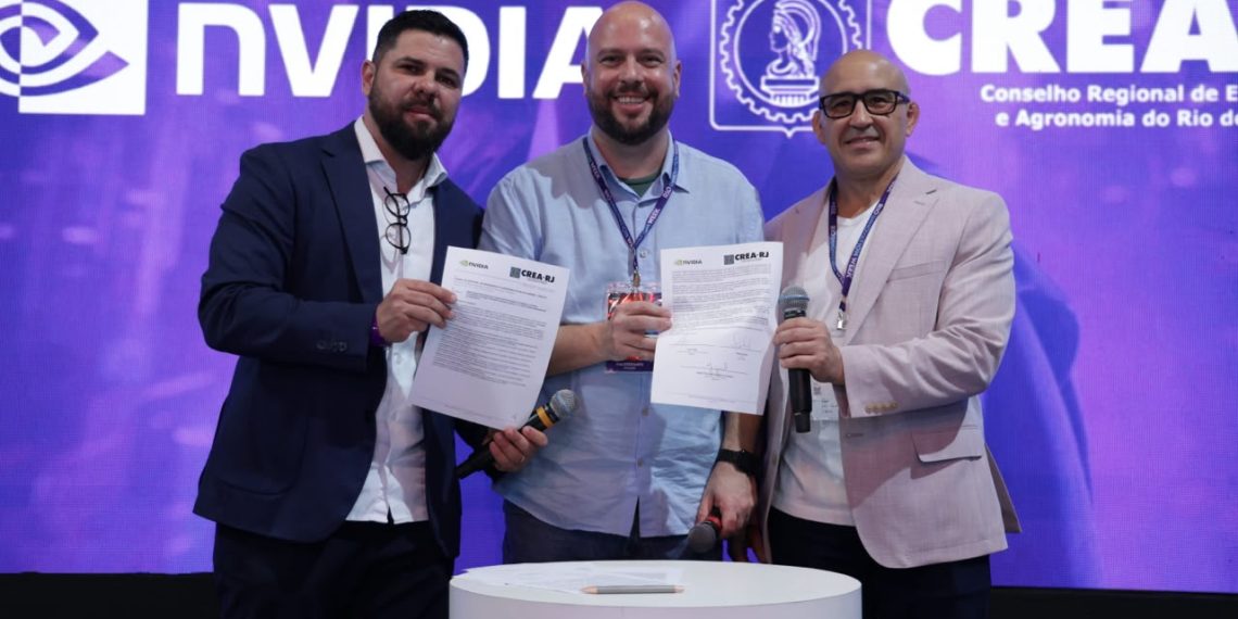 Crea-RJ e NVIDIA firmam acordo de cooperação técnica durante a Rio Innovation Week 47 O CEO da PD7, o presidente do CREA-RJ e representante da NVIDIA no Brasil, Alaor Neto: acordo de cooperação técnica que vai levar o Conselho a uma imersão no universo da IA