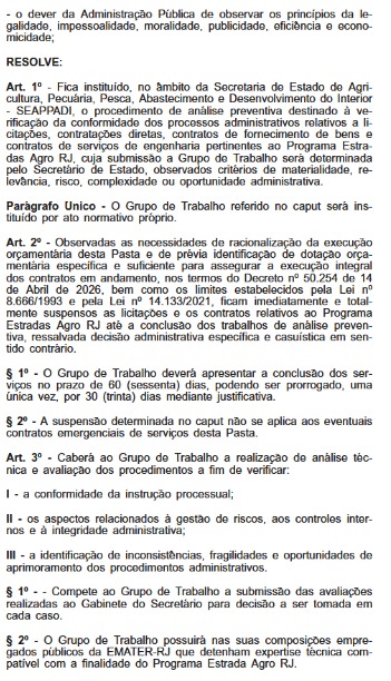 Siga e pare: governo do estado suspende licitações e contratos do Estradas Agro RJ para pente-fino 54 print2