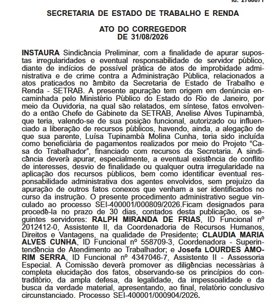 Quem ama cuida: ex-chefe de gabinete da Secretaria de Estado de Trabalho é investigada por repasses financeiros de projeto social a parente 51 77ee5bc0 efc2 4b47 99d6 562979ab898e
