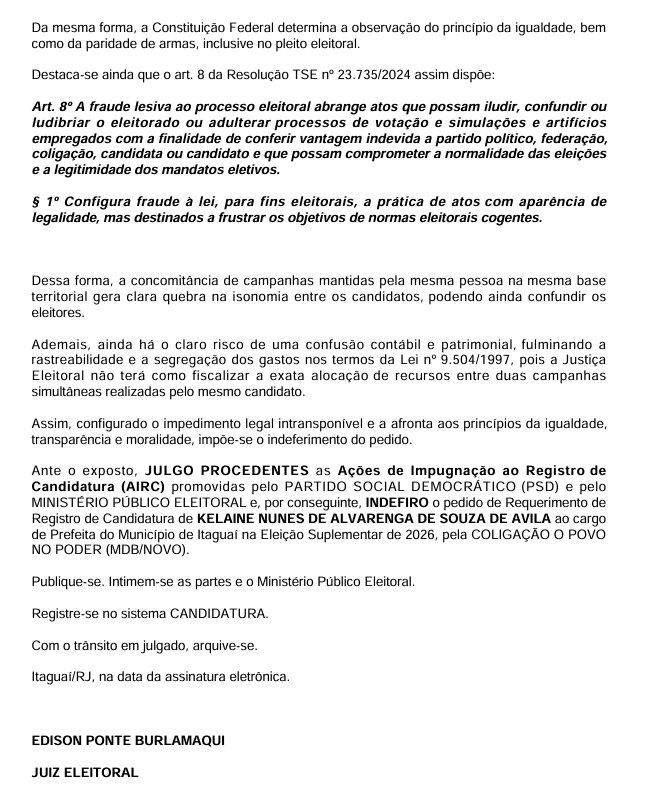 Dois cargos de uma vez? Justiça barra candidatura de Kelaine Goulart à Prefeitura de Itaguaí por 'disputa simultânea' 49 Captura de tela 2026 09 14 175704