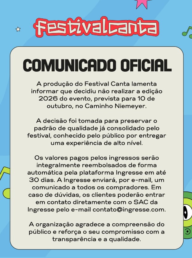 Comunicado do Festival Canta
