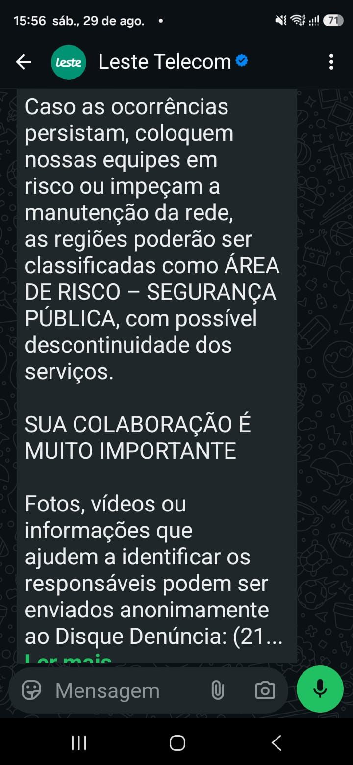 Roubo de cabos deixa mais de 1,5 mil imóveis sem internet em Niterói; empresa pode interromper serviço na Região Oceânica 49 Leste Telecom 1