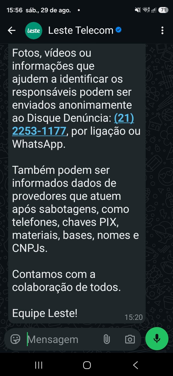 Roubo de cabos deixa mais de 1,5 mil imóveis sem internet em Niterói; empresa pode interromper serviço na Região Oceânica 50 Leste Telecom 2