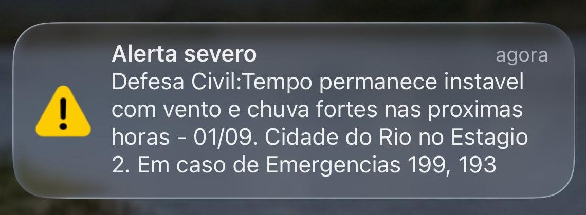 Alerta enviado pela Defesa Civil após cidade do Rio entrar no Estágio 2