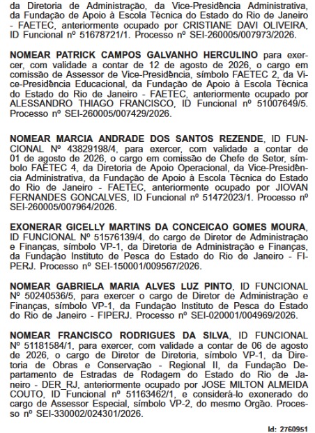 7 a 1 sem Alemanha no caminho: publicação no Diário Oficial tem Faetec na liderança das nomeações e troca no comando de obras do DER-RJ 51 WhatsApp Image 2026 09 02 at 08.12.11 1