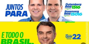 Gutemberg e Rosenverg Reis lançam santinho com Flávio Bolsonaro: BolsoPaes