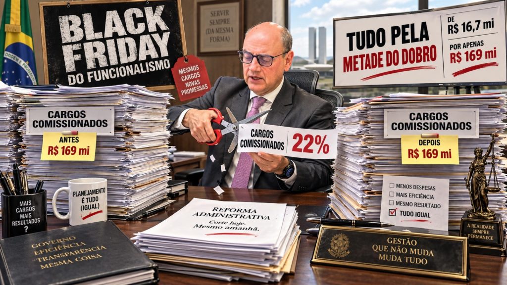 Tempo Surreal (alerta de humor): após cortar comissionados e ver folha subir R$ 169 milhões, Couto anuncia Black Friday do funcionalismo