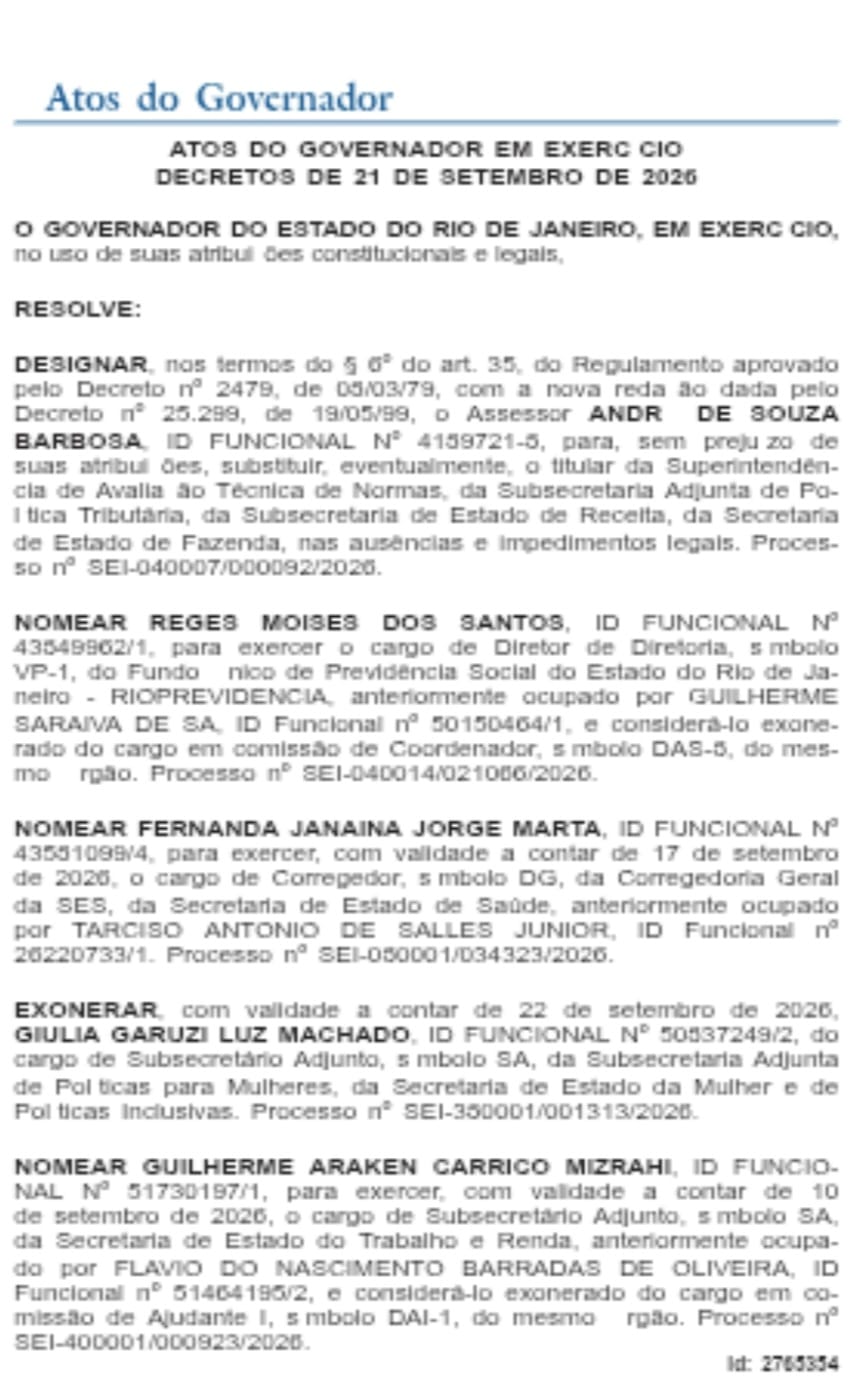 Nomeações seguem ditando o jogo no Guanabara: Couto e Casa Civil somam 19 reforços, com novo diretor do Rioprevidência e subsecretário de Trabalho e Renda 52 WhatsApp Image 2026 09 22 at 08.23.28