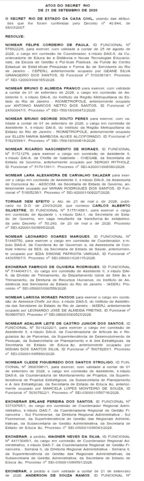Nomeações seguem ditando o jogo no Guanabara: Couto e Casa Civil somam 19 reforços, com novo diretor do Rioprevidência e subsecretário de Trabalho e Renda 54 WhatsApp Image 2026 09 22 at 08.23.29