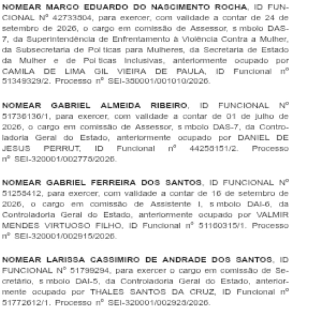 Couto está sem tinta na caneta, mas Casa Civil aplica goleada de nomeações, com 31 x 19; no Desenvolvimento Social, porém, é dia de exonerações em massa 53 WhatsApp Image 2026 09 25 at 08.19.51 1