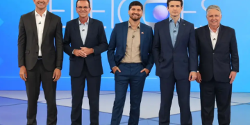 Debate da Globo com candidatos ao governo do Rio: Douglas Ruas, Eduardo Paes, William Siri, André Marinho e Anthony Garotinho