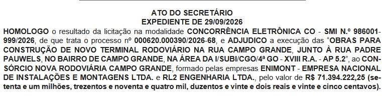 Mãos à obra: prefeitura fecha contrato de R$ 71,3 milhões para construção do novo Terminal de Campo Grande 54 d08e7ae1 14fb 42c2 8fb4 dd2ec660f870