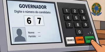 Urna eletrônica com '67'