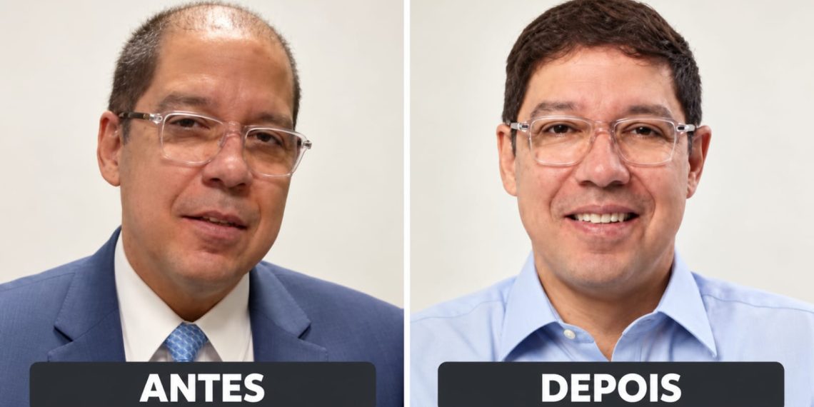 As imagens do deputado federal Altineu Côrtes, antes e depois do implante capilar