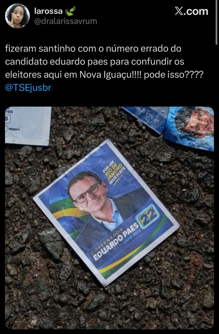 Foto de Paes, número do PL: panfletos falsos aparecem em torno de seções de Nova Iguaçu; PSD recorre à Justiça Eleitoral 52 WhatsApp Image 2026 10 04 at 10.17.56