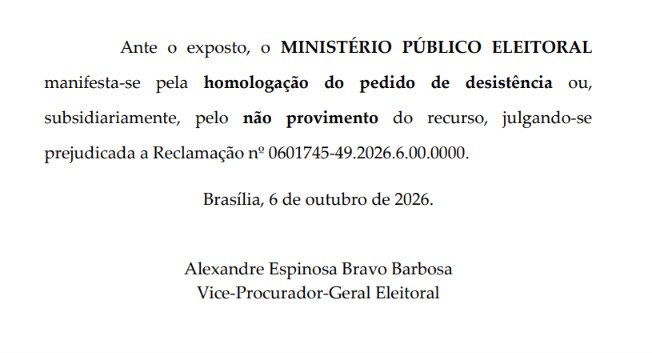 MP Eleitoral dá parecer favorável à desistência de Garotinho e à anulação dos votos recebidos pelo ex-governador 52 WhatsApp Image 2026 10 06 at 14.38.03