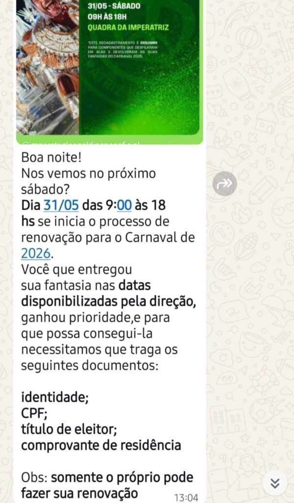 A política atravessa o samba: disputa eleitoral chega à cúpula da Liesa; Imperatriz pede título de eleitor em recadastramento de sambistas 52 WhatsApp Image 2026 10 06 at 20.35.53