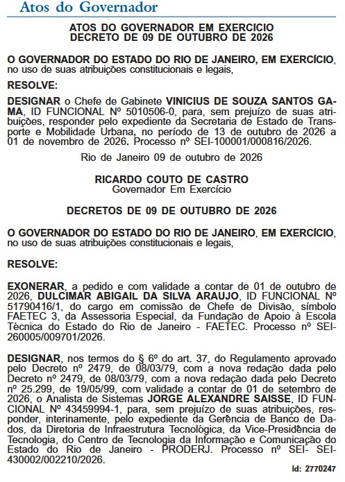 Devagar, quase parando: Guanabara volta do feriadão em ritmo lento, com nomeações na frente no Diário Oficial 54 WhatsApp Image 2026 10 13 at 08.15.06