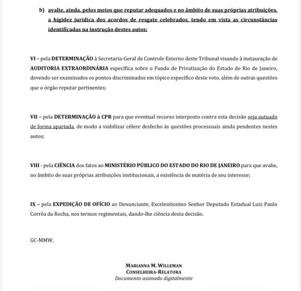 Diante do alerta do deputado Luiz Paulo, TCE-RJ proíbe resgates que já drenaram R$ 81 milhões do Fundo de Privatização e manda notificar Cláudio Castro 56 WhatsApp Image 2026 10 14 at 11.19.54 e1791988262935