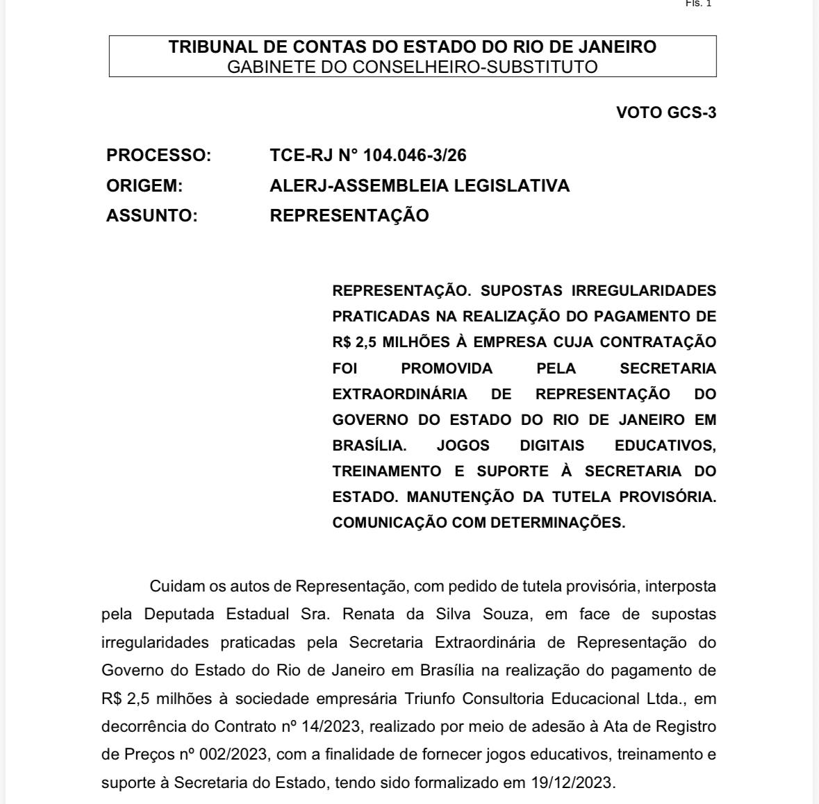 Contrato de R$ 3,7 milhões com suspeita de fraude na Representação do Governo do Estado em Brasília é suspenso pelo TCE-RJ e investigado pelo MP 52 WhatsApp Image 2026 10 15 at 22.21.58