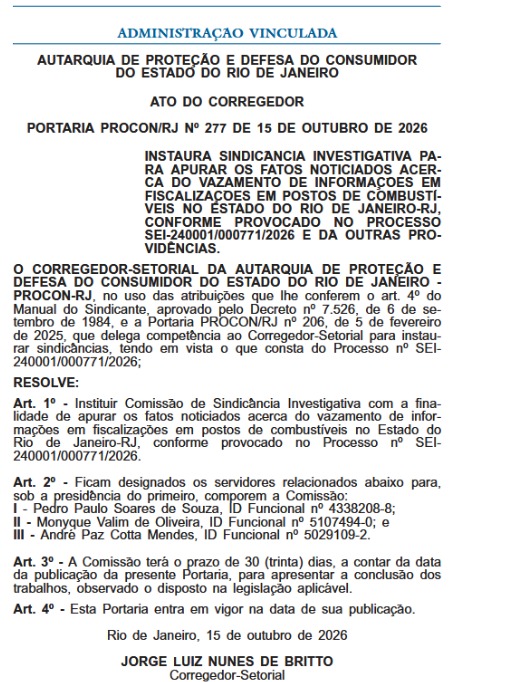 Fraude em postos: Procon-RJ abre sindicância para apurar, em até 30 dias, suspeita de vazamento do calendário de fiscalizações 54 WhatsApp Image 2026 10 16 at 10.46.11