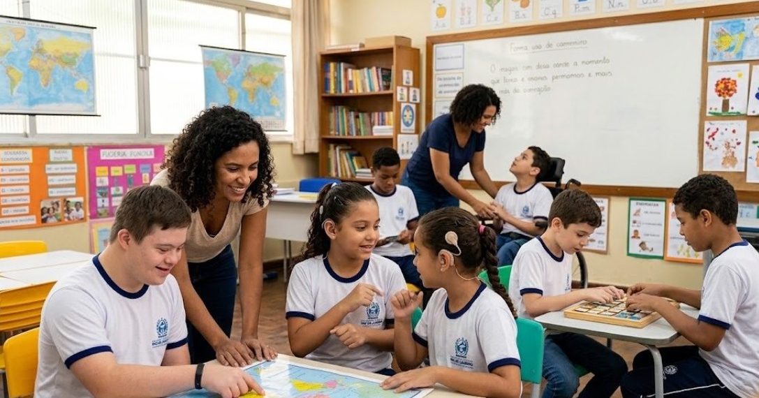 A rede estadual contratou, por R$ 15,8 milhões mensais, profissionais de apoio à Educação Especial - Imagem gerada por IA
