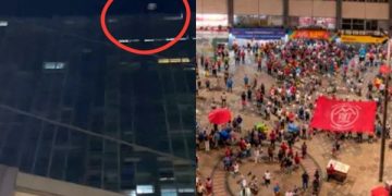 Pessoas arremessaram itens contra manifestantes das janelas de um prédio comercial. Lula