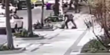Momento em que a arqueóloga é arrastada por bandido durante assalto no Leblon: momentos de terror. Foto: Reprodução