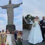 Filha de Verônica Costa mostra fotos de casamento no Cristo Redentor; Ela foi vestida de noiva a presídio 3 Jeniffer Costa trocou alianças com o marido no Cristo Redentor; Ela foi levada ao altar pelo pai, Rômulo Costa